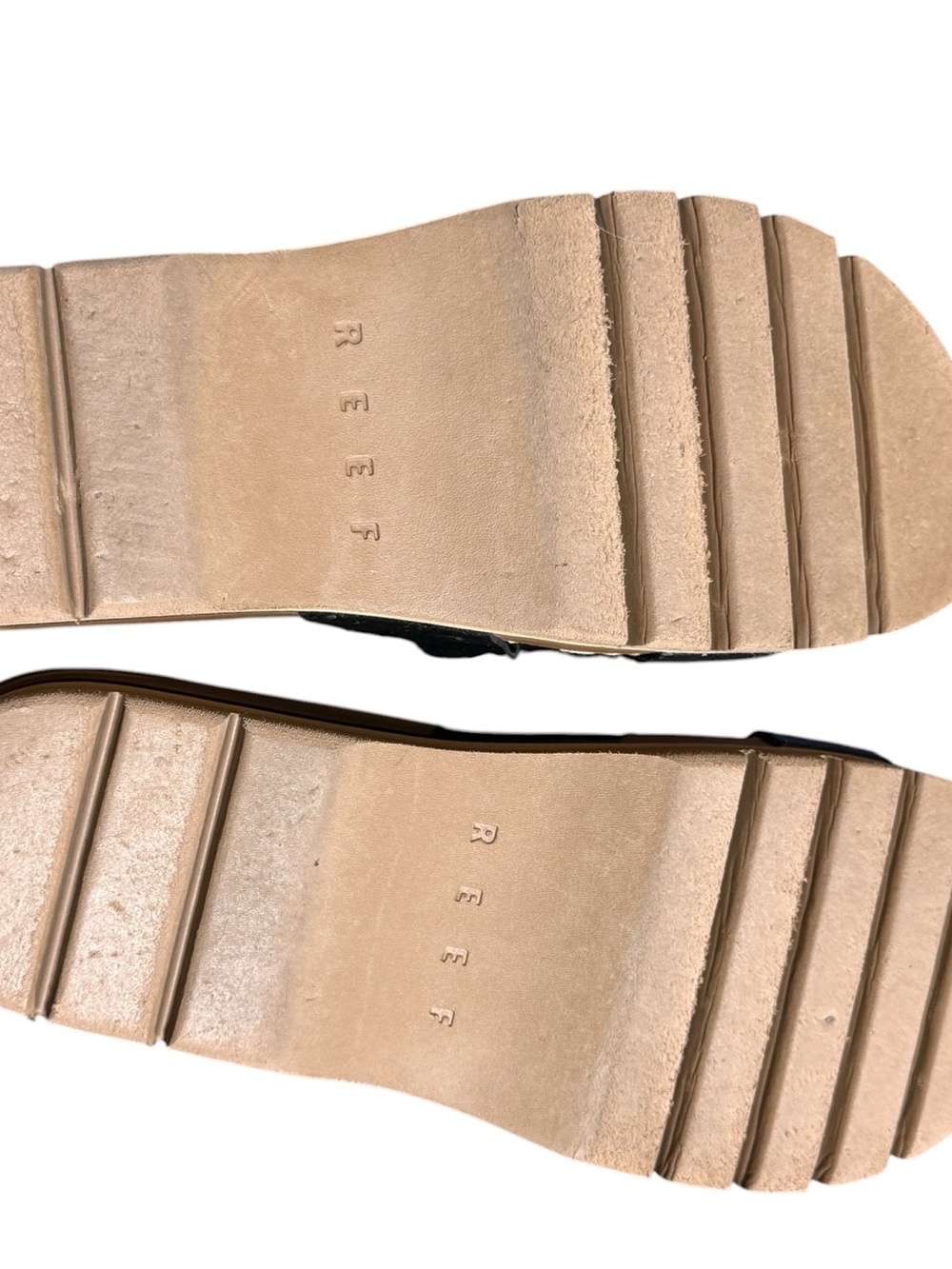 Reef Cushion Vista Higher Sandals Size 9 Black Tan Vegan Leather Platform Chunky - Picture 7 of 8